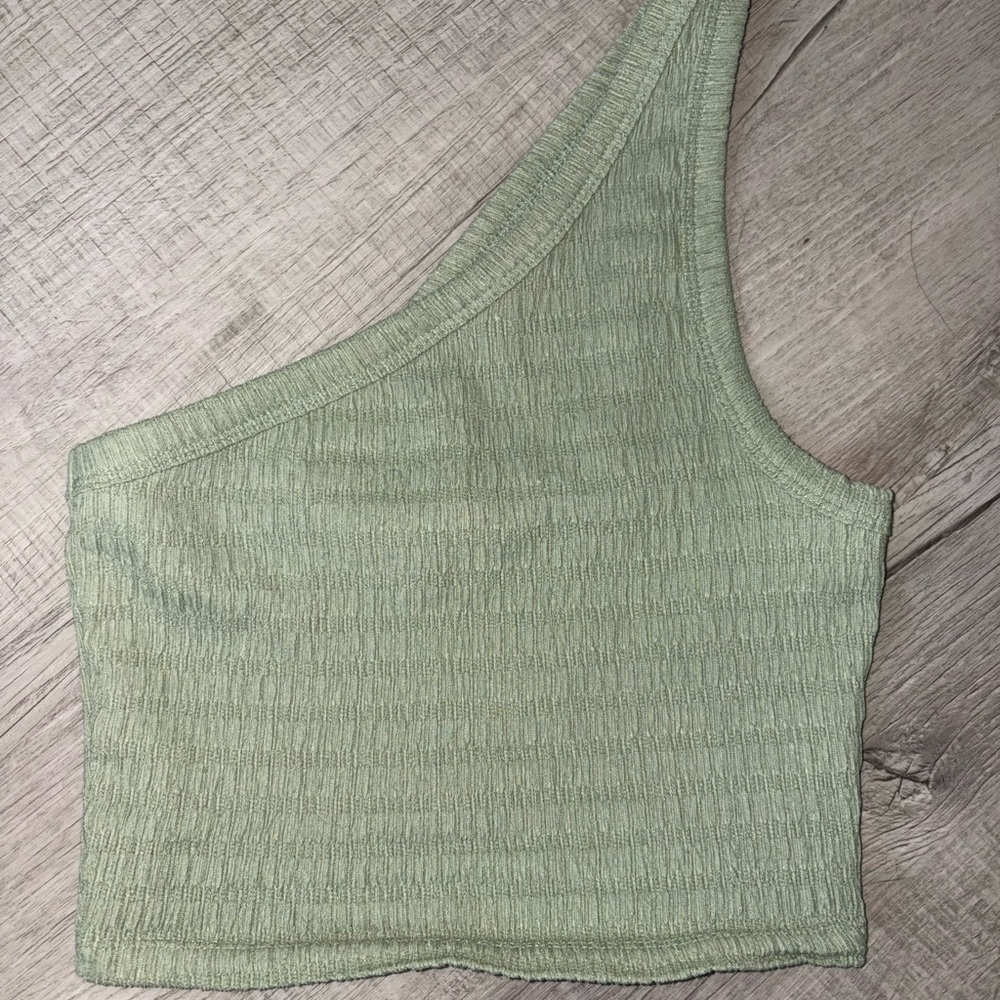 American Eagle Outfitters Green Ribbed Asymmetrical Tank Top